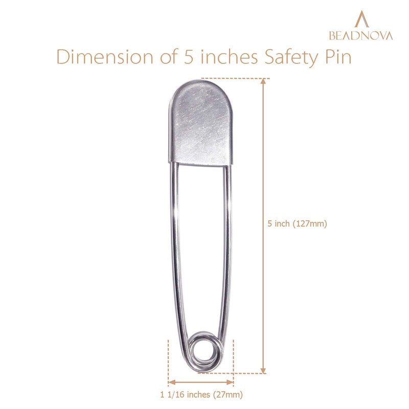 BEADNOVA 5 Inch Large Safety Pins for Clothes Big Heavy Giant Safety Pin for Fashion, Sewing, Quilting, Blankets, Upholstery, Laundry and Craft (13cm, 5pcs) - Image 2